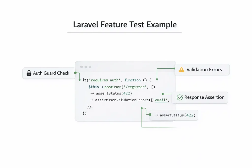 Example Laravel feature test for authentication and validation