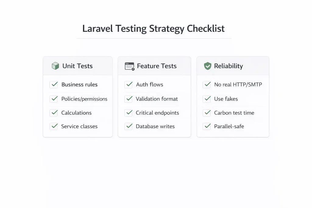 Laravel testing strategy checklist for production teams